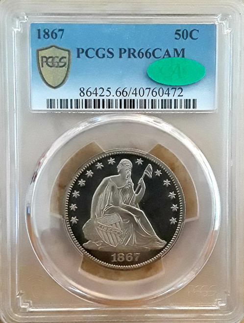 1867 50c PCGS PR-66 CAMEO W/CAC CERTIFICATION. THIS COIN IS UNDERGRADED!