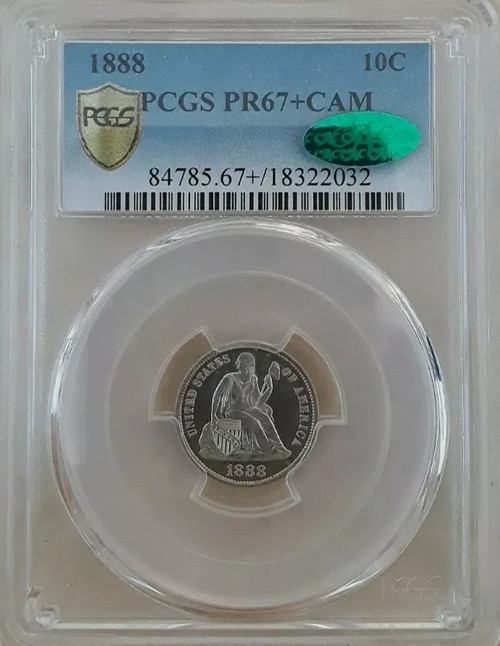 1888 10c TOP POP PCGS PR-67+CAM CAC.  POP 2/0