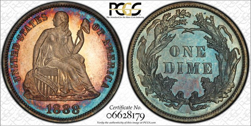 1888 10c PCGS PR-66+CAM,CAC, GORGEOUS TOUGH DATE SEATED LIBERTY PROOF DIME.