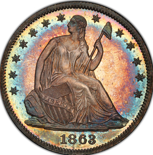 1863 50c PCGS PR-65+CAM CAC. CAC POP1/1! EXTREMELY TOUGH ISSUE IN GEM+ CAMEO.