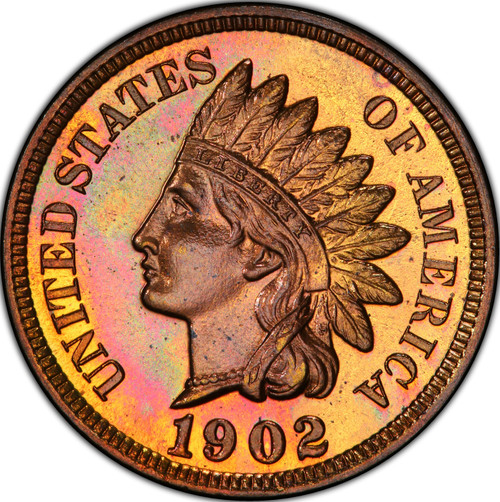 1902 1c Indian cent SUPERB GEM + PCGS PR-67+RB * CAC * GORGEOUS  TONING!