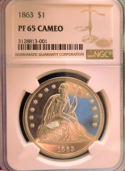 1863 $1 NGC PR-65CAM  SEATED LIBERTY PROOF DOLLAR. BLACK AND WHITE  BEAUTY!
