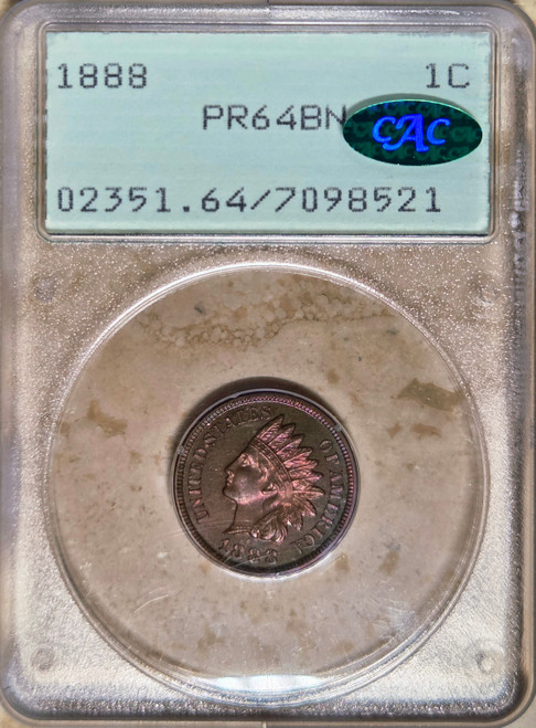 1888 1c KEY DATE Proof PCGS PR-64BN CAC In a "rattler" and GORGEOUS Proof Indian Cent.