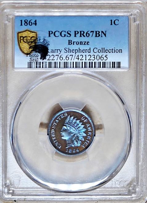 1864 1c Bronze Proof "DEEP CAMEO " PCGS PR-67BN ,EX;LARRY SHEPHERD COLLECTION. WOW!