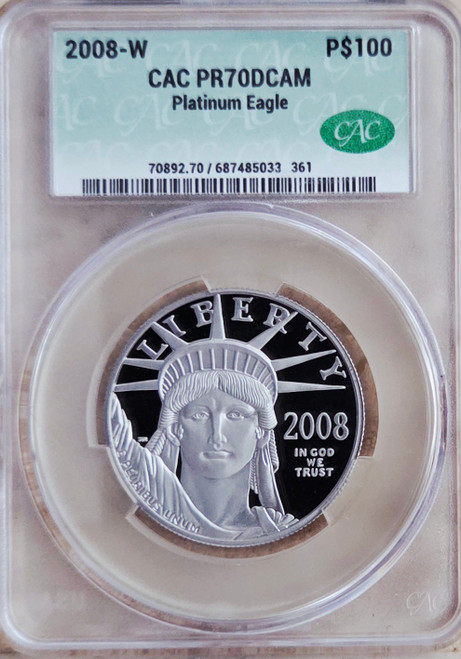 2008 W RARE $100 PROOF PLATINUM EAGLE CACG PR-70DCAM AND ABSOLUTELY PERFECT! GORGEOUS PERFECT BLACK AND WHITE DEEP CAMEO