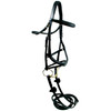 Black anatomical jumping bridle with curved cheekpieces and an anatomical crownpiece.