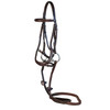 Brown anatomical jumping bridle with curved cheekpieces and an anatomical crownpiece.