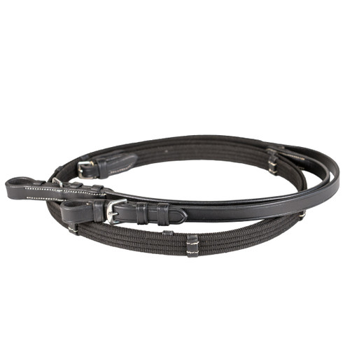 Black Web Reins with Buckle Ends and Hand Stops