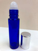 10ml [1/3 oz] Cobalt Blue Roll On Bottle With Aluminum Silver Cap Plastic Roller