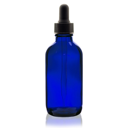 120ml [4 oz] COBALT BLUE Boston Round Bottle with 22-400 Standard Glass Dropper 7X108mm-12 Pcs