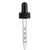 Black PP Plastic 20-400 Ribbed Skirt Dropper Assembly with Rubber Bulb and 89 mm Straight Tip Glass Pipette for 2 oz Boston Round Bottle with Graduated Marks