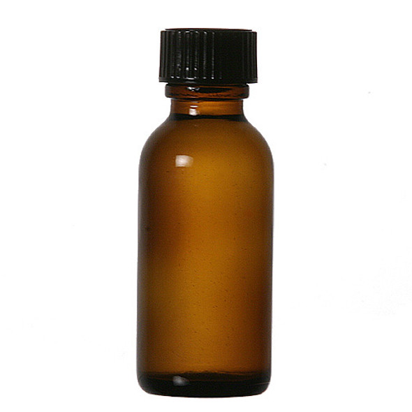 1 oz [30 ml] AMBER Boston Round Bottle with Phenolic Caps [12 PCS]