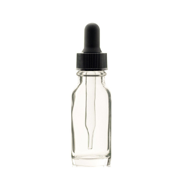 15ml [1/2 oz] CLEAR Boston Round Bottle with Standard Glass Dropper [12 Pcs]