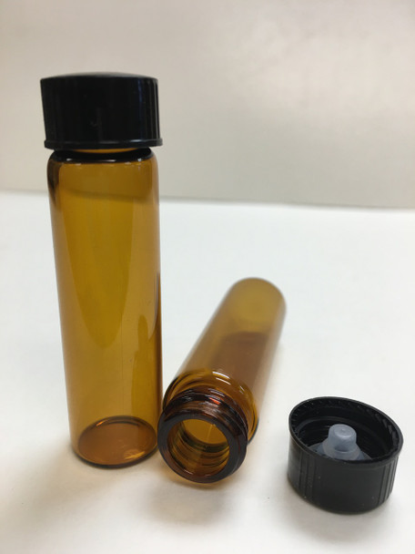 2 Dram [17mm X 60mm] Amber Glass Vials 15-425 neck finish with Plastic Cone Liner Caps [12 PCS]