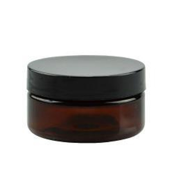 8 oz Amber PET Plastic Single Wall Jar 89-400 Neck Finish with Black Caps [6 Pcs]
