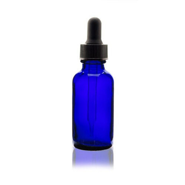 30ml [1 oz] COBALT BLUE Boston Round Bottle with Standard Glass Dropper [144 Pcs]