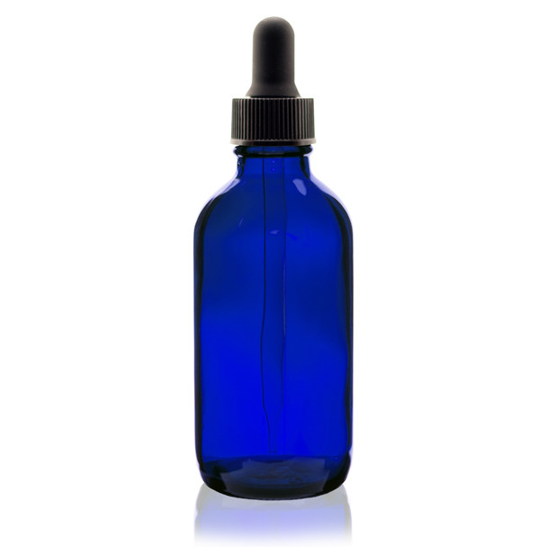 120ml [4 oz] COBALT BLUE Boston Round Bottle with 22-400 Standard Glass Dropper 7X108mm-32 Pcs