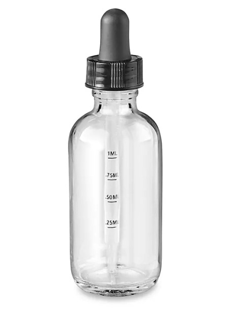 60ml [2 oz] CLEAR Boston Round Bottle with 20-400 Standard Glass Dropper 7X89mm with Graduated Marks [12 Pieces]