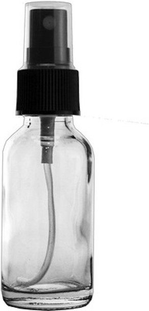 1 oz [30 ml] Clear Boston Round Bottle 20-400 Neck Finish With Color Plastic Spray Cap