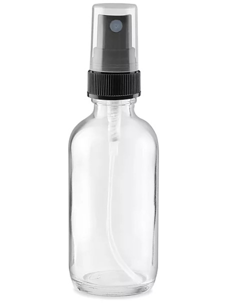 2 oz [60 ml] Clear Boston Round Bottle Plastic Spray Caps with 20-400 Neck finish