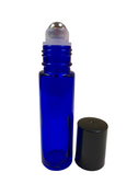 10ml [1/3 oz&91; Cobalt Blue Roll On Bottle With Plastic Black Cap Steel Roller