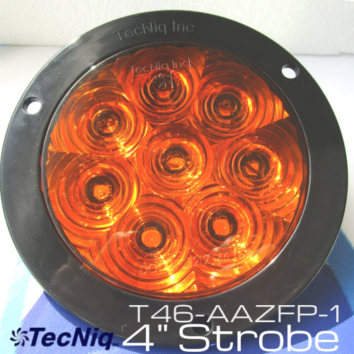 T46-AAZFP-1 Hi Vis 4" Round STROBE Amber Amber FLANGE Pigtail