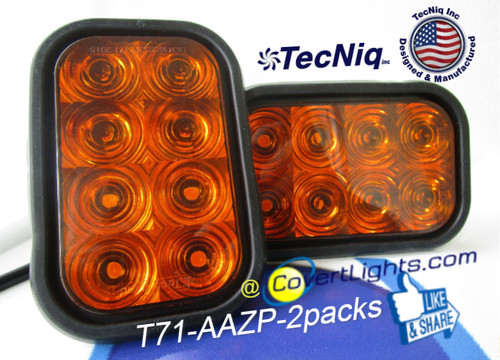 T71-AAZP   TecNiq 2pk Amber 4" Rectangular Flashing Strobe Warning Grommet Mount LED Lights