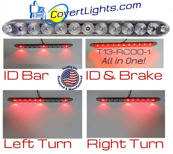 T13-RC00-1 TecNiq HI Mount RED LED CLEAR Lens Center Brake Turn ID Bar