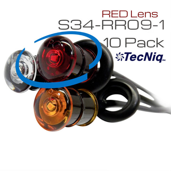 S34-RR09-1  10 pack Sidemarker Red with Red Lens White Ground Wire