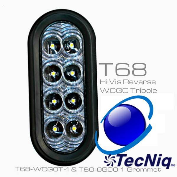 T68-WCG0T-1 TecNiq 6" oval High Vis 8 LED Reverse Tripole Grommet mount
