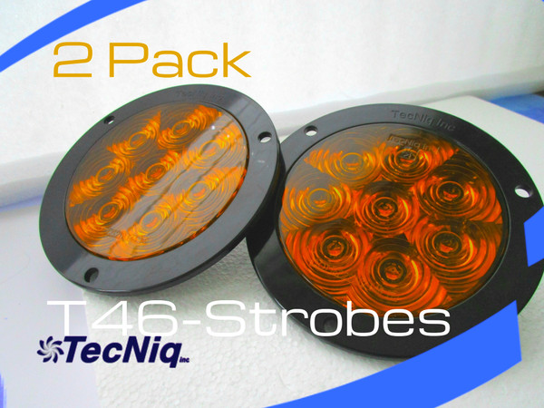 2 pack T46-AAZFP-1 Hi Vis 4" Round STROBE Amber Amber FLANGE Pigtail