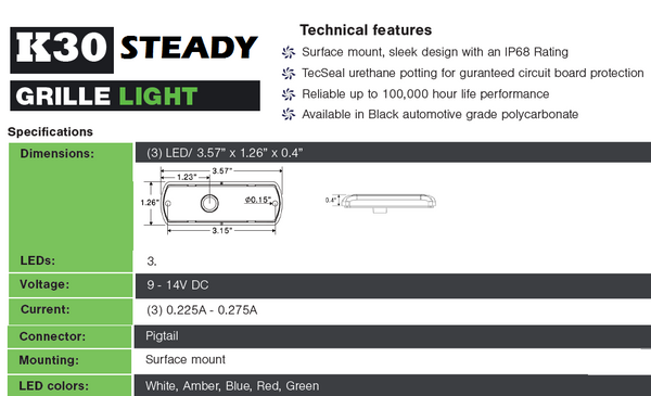 K30-STEADY  3LED Clear Lens Surface Mount TecNiq NEW Lifetime USA