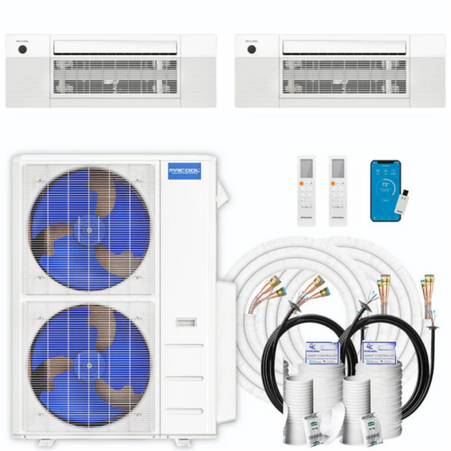 MRCOOL DIY 5th Gen 2-Zone 36,000 BTU Ceiling Cassette Ductless Mini Split Air Conditioner & Heat Pump with 35ft. Pre-Charged Line Sets (18K+18K), DIYM248HPC00D11