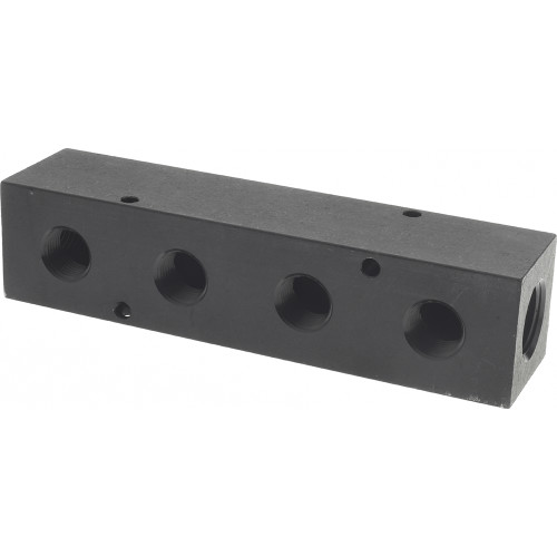 Manifold: 1/2"" Inlet, 3/8"" Outlet, 2 Inlet Ports, 4 Outlet Ports, 6.25"" OAL, 1.5"" OAW, 1-1/2"" OAH