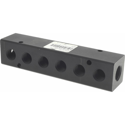 Value Collection Manifold: 3/8"" Inlet, 1/4"" Outlet, 2 Inlet Ports, 6 Outlet Ports, 5.88"" OAL, 1.2
