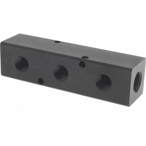 Manifold: 3/8"" Inlet, 1/4"" Outlet, 2 Inlet Ports, 3 Outlet Ports, 4.75"" OAL, 1.25"" OAW, 1-1/4"" OAH