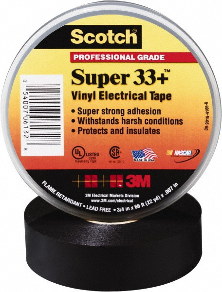 3M Series 33+ black electrical tape 3/4 inch wide 624 inches long for HVAC electrical insulation