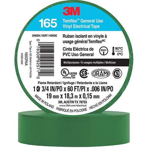 3M green electrical tape 3/4 inch wide 60 feet long general purpose insulation tape