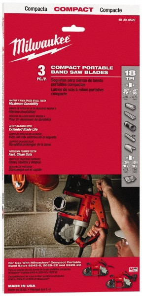 Milwaukee Tool - Portable Bandsaw Blade: 2' 11-3/8" Long, 1/2" Wide, 0.02" Thick, 18 TPI