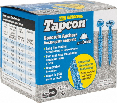 ITW Buildex - Concrete & Masonry Screw: 1/4" Dia, 1-1/4" OAL