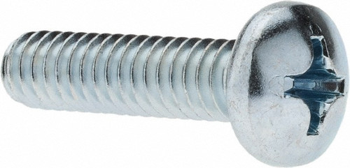 Machine Screw: 1/4-20, 1" Length Under Head, Pan Head, Phillips - Grade 2 Steel, Zinc Finish