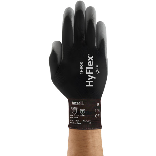 Ansell - Work Gloves: HyFlex® Lite 11-600, Size Large, Polyurethane-Coated Nylon, Industrial