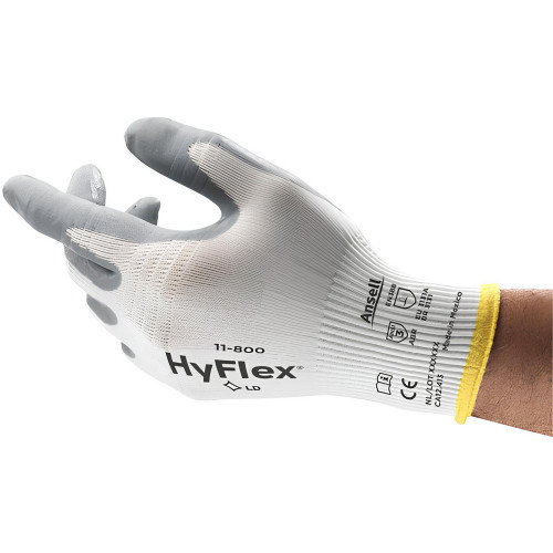 Ansell - Work Gloves: HyFlex® 11-800, Size Large, Foam Nitrile-Coated Nylon, Industrial