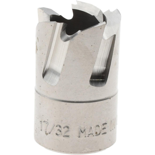 Annular Cutter: 17/32" Dia, 1/4" Depth of Cut, High Speed Steel - 3/8" Shank Dia, Bright/Uncoated