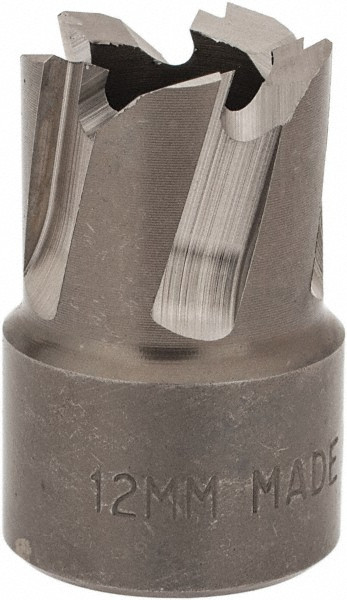 Annular Cutter: 0.4724" Dia, 1/4" Depth of Cut, High Speed Steel - 3/8" Shank Dia, Bright/Uncoated