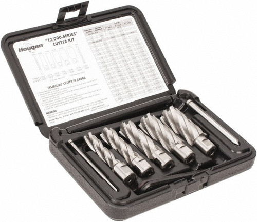 Hougen - 8 Piece, 9/16 to 1-1/16" Cutter Dia, 2" Cutting Depth, High Speed Steel Annular Cutter Set (5 Piece Kit)