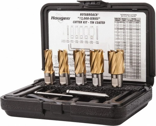 Hougen - 8 Piece, 9/16 to 1-1/16" Cutter Dia, 1" Cutting Depth, High Speed Steel Annular Cutter Set (5 Piece Kit)