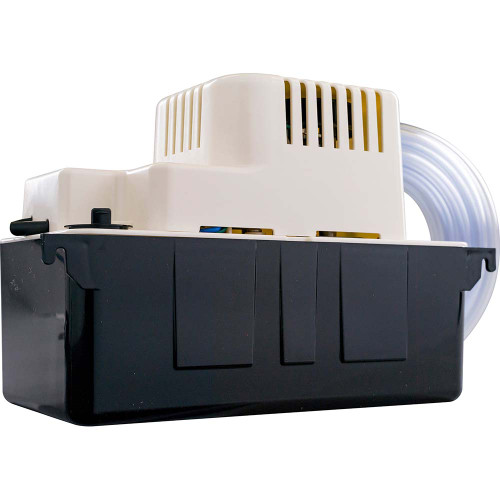 Condensate Systems; Type: Condensate Pump; Voltage: 230 VAC; Tank Capacity: 1/2 Gal.; GPM: 1.33; Outlet Size: 3/8 Barbed; Gpm: 1.33; Cord Length: 6; GPH @ 1 Foot of Head: 80.000; GPM @ 10 Feet of Head: 48; GPM @ 5 Feet of Head: 70; Gph At 1 Foot Of H