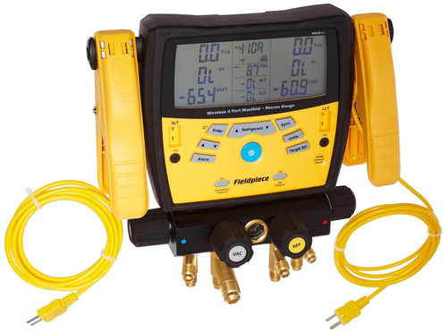 Fieldpiece SMAN460 Wireless Manifold – 4-Valve Bluetooth HVAC Smart Manifold with IAQ Sensors