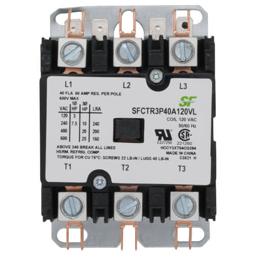 Trane SFCTR3P40A120VL 3P 40A 120V CONTACTOR front view